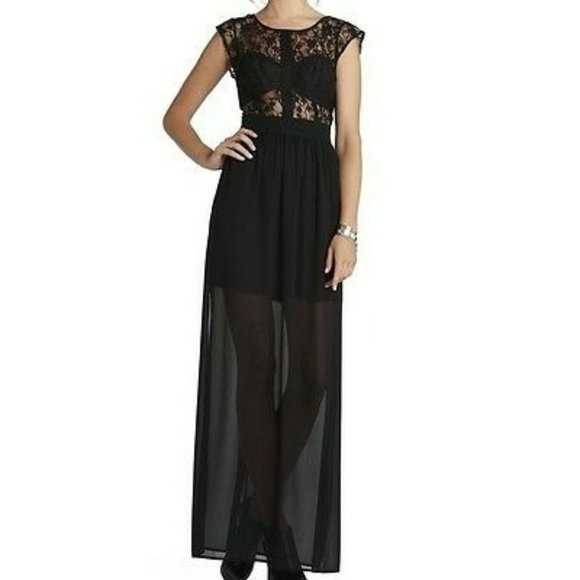 BCBGeneration Dresses & Skirts - BCBGeneration Women's Black Lace Gothic Tie Open Back Maxi Dress Size 0